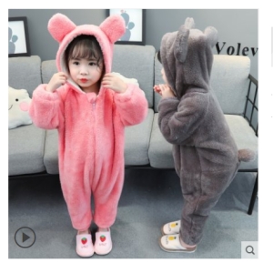 KK0169 아기 유아 키즈 우주복 바디슈트 점프슈트 후리스 털 후드 곰돌이 캐릭터 지퍼 긴팔 경량 보온 실내복 선물 브라..
