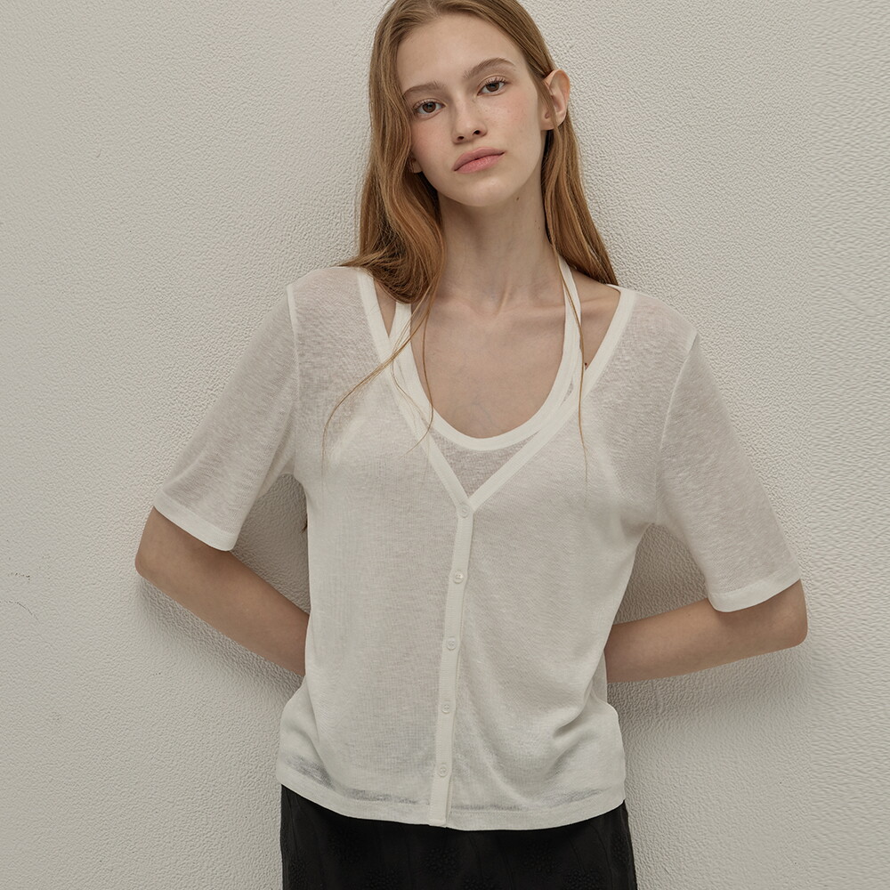비뮤즈맨션 영패션 Linen combination cardigan White BE26HSTP004WH