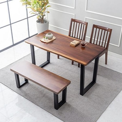 지베스 브루클린2 장미목 원목 우드슬랩 식탁 1350 (의자2개+벤치1개)