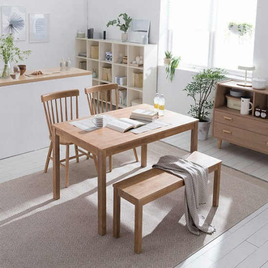 리바트 뉴시나몬 원목 식탁 1200 (윈저체어2개+벤치1개)_이미지