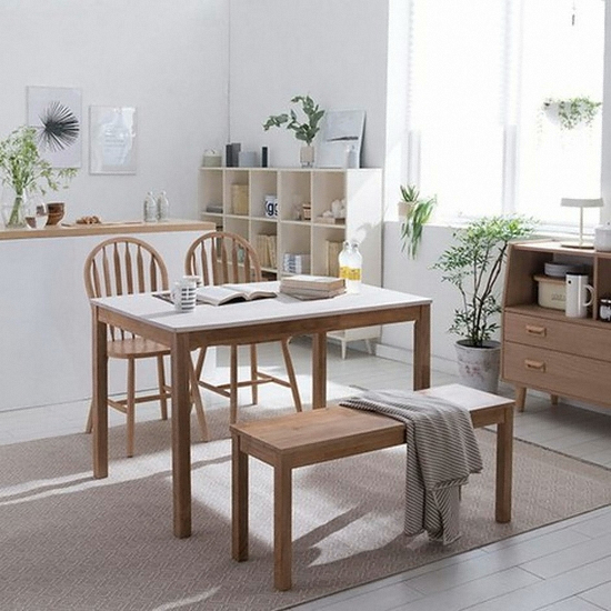 리바트 뉴시나몬 원목 식탁 1200 (윈저체어2개+벤치1개)_이미지