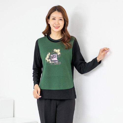 모슬린 엄마옷 라운드겉기모 배색긴팔티셔츠 5RTY12168 중년여성/50대/60대/70대/마담/빅사이즈/할머니옷/여자_이미지