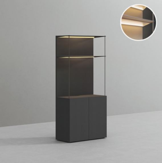 DSCDB0804H 2단 도어 조명 스틸 철제 선반 4단 책장 800