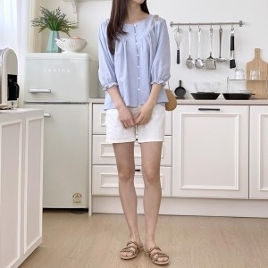 수프 KDH3155이리베 여리여리 여성 링 블라우스 여리 노카라 플레어_이미지