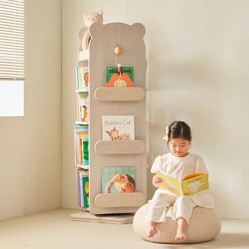 홈앤힐 볼리 원목 전면 4단 회전책장 490_이미지