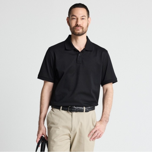 강연 실켓 PQ 카라넥 반팔 티셔츠_블랙 클래식핏 -DBSUV10500B