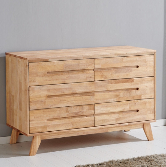 데코앤비 파인 고무나무 원목 3단 와이드 서랍장 1200