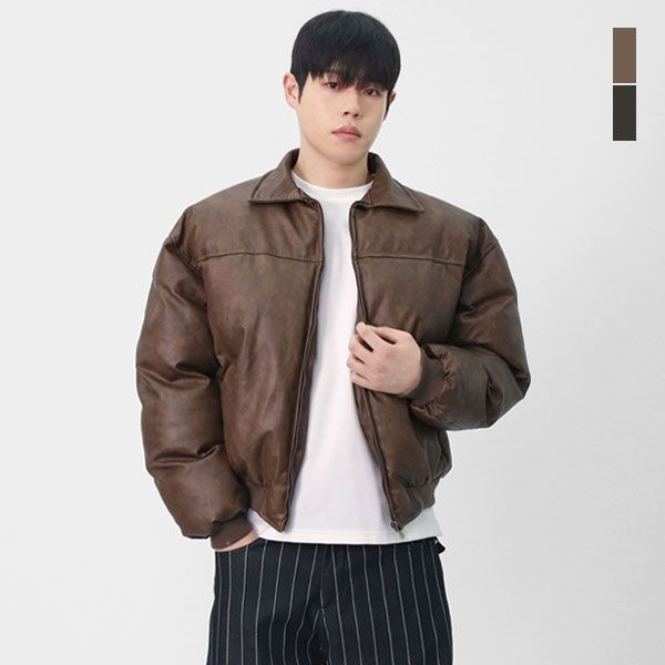  스콰즈 남자 겨울 레더무드 숏 패딩 점퍼 ZWT011