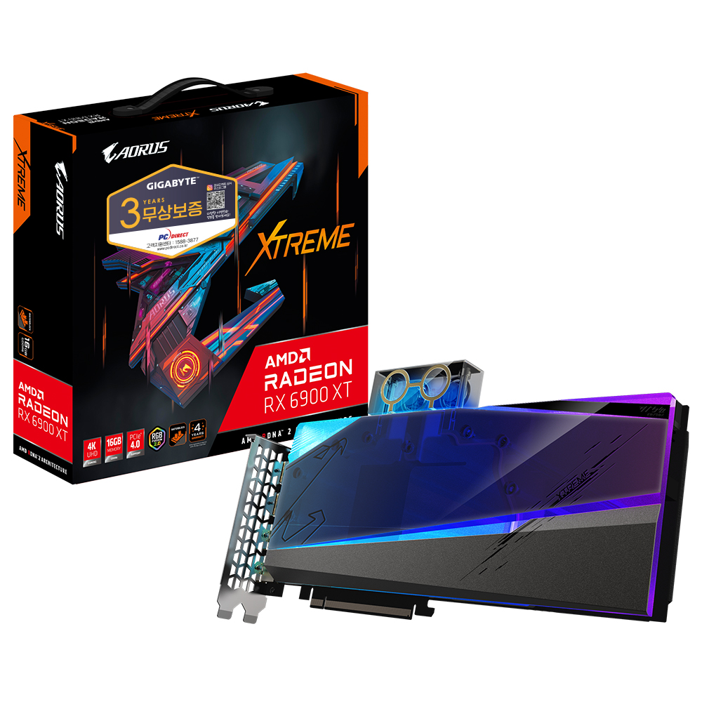GIGABYTE AORUS 라데온 RX 6900 XT XTREME 워터블럭 D6 16GB 피씨디렉트_이미지