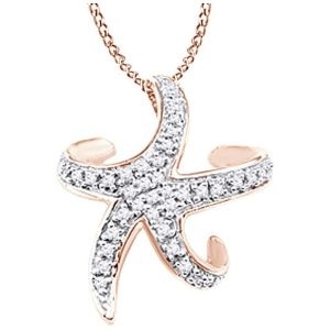 스털링 목걸이 AFFY 화이트 내추럴 다이아몬드 불가사리 펜던트 14k 골드 오버 실버 0.13 Ct 2107502_이미지