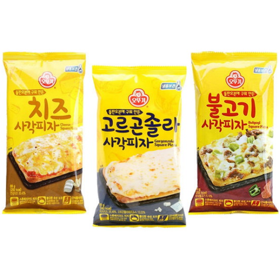 오뚜기 불고기 사각피자 96g+치즈 사각피자 88g+고르곤졸라 사각피자 88g이미지입니다. 누르면 해당 게시물로 새창이동합니다.