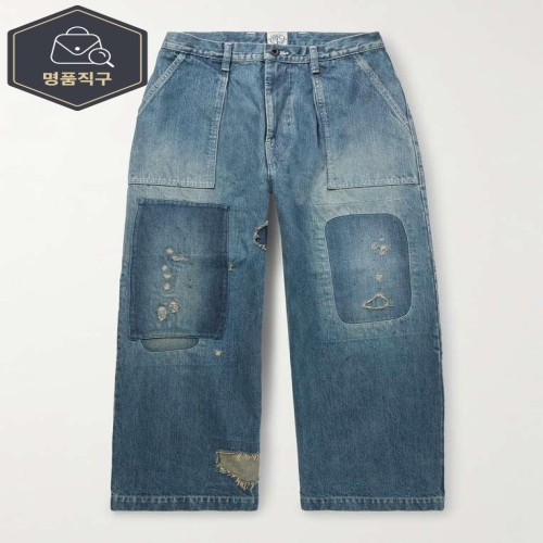B0081931413 RUSHFIELD REMAKE 와이드레그 패널 디스트레스 진 K2504LP182