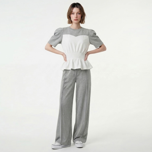 포커스 FOCUS 2SET 페플럼 퍼프 티셔츠+핀턱 밴딩 팬츠 PBVFF6M1TS6600