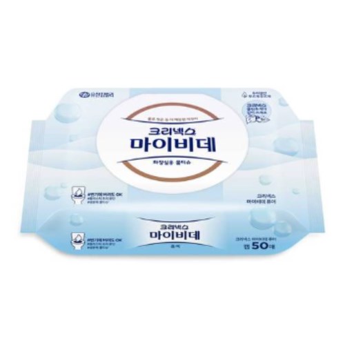유한킴벌리 크리넥스 마이비데 퓨어 화장실용 물티슈 캡형 50매 (12팩)