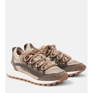 브루넬로 쿠치넬리 Monili embellished 스웨이드 트림 스니커즈 여성 9367593