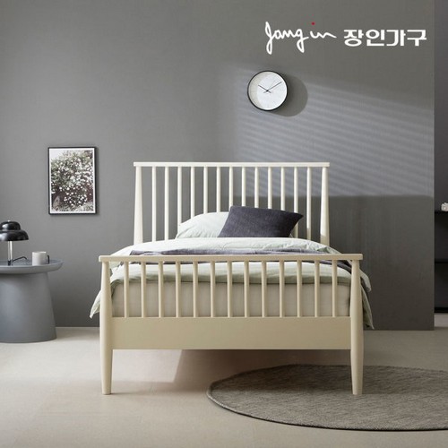 장인가구 바인 플러스 후드형 고무나무 원목 침대 SS (포켓스프링)_이미지