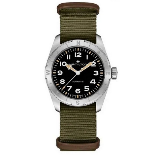 H70225931 카키 필드 익스페디션 37mm 블랙 다이얼 나토
