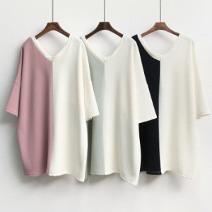 나야홍 빅사이즈배색티 C834L503 콤비배색브이넥반팔티 IL