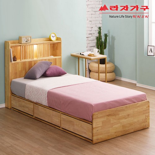 라자가구 비바 팀버 원목 수납 LED침대 SS (독립스프링)