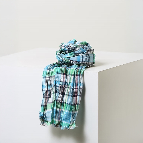 LF 헤지스 남성 체크 린넨 머플러 HZMU6E101T2