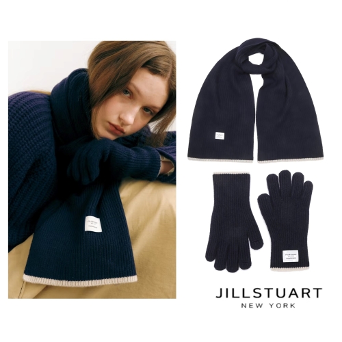 질스튜어트 뉴욕 네이비화이트 라인배색 울캐시미어혼방 머플러 장갑세트JAMU5F650N2.JAGV5F620N2 212961_이미지