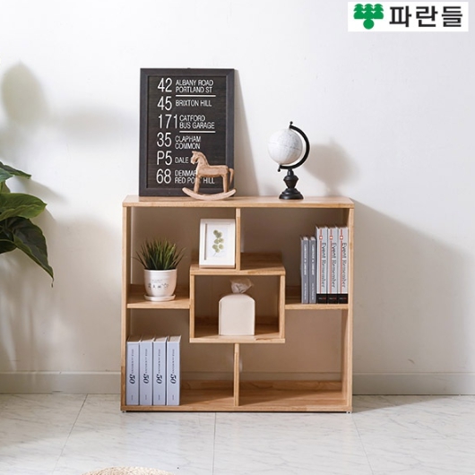 UV코팅 고무나무원목 스퀘어 2단 책장 800