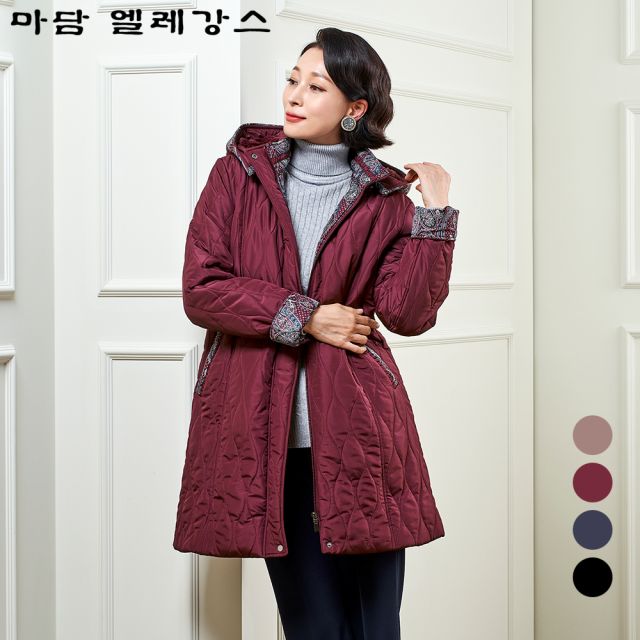 마담엘레강스 페이즐리 포인트 퀼팅 에코퍼 코트 K224CT03_이미지