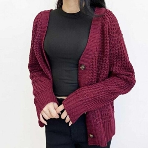 와플 여성 니트 브이넥 감성 가디건 환절기 아우 KYR-WFH3ROT_이미지