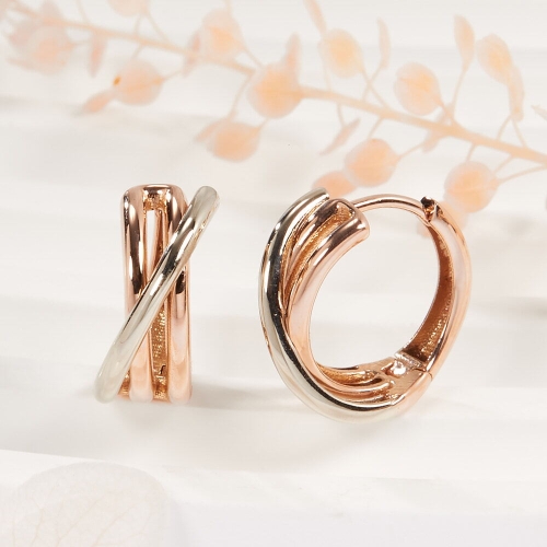 비앤비골드 14K 이중 사선 콤비 원터치 귀걸이 한쌍 JNE41663_이미지