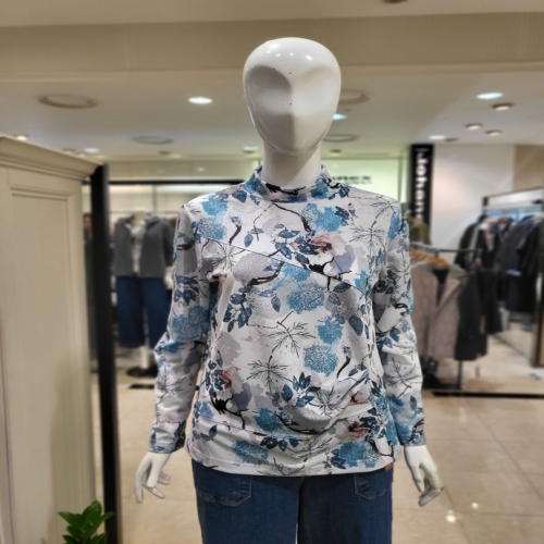 메지스 꽃나염 앞절개 주름포인트 티셔츠 YA2WD01TS0 핑크나염/55