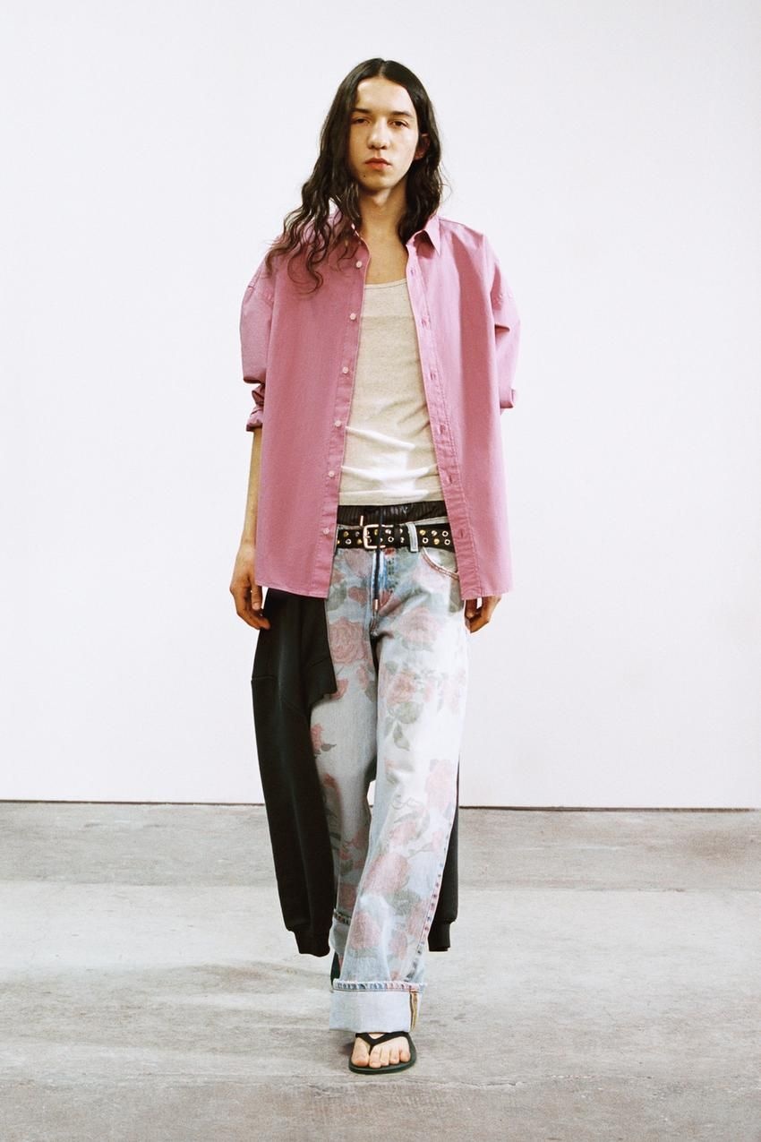 자라 국내 JEANS TRF LOOSE FOLDED 프린트 로우라이즈 블루125752_이미지