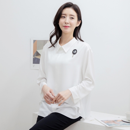 드리다 드리다엄마옷 드리다 DB21109 여성 봄 카라 루즈핏 이중 쉬폰 빅사이즈 블라우스 엄마옷 마담_이미지
