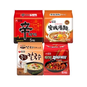 신라면 120g x 5개 + 안성탕면 125g x 5개 + 후루룩칼국수 97g x 4개 + 사천짜파게티 137g x 4개