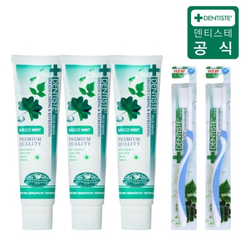 <b>덴티스테</b> 브리즈민트 치약 5종 세트 160g 3개 + 이중모칫솔 2개