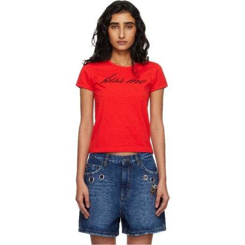 마크제이콥스 여성 레드 키스 미 슈렁큰 티셔츠 261190F110013