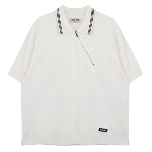 미우미우 명품 코튼 피케 지퍼 폴로 셔츠 MJNA03 18ZW F0009 OOO