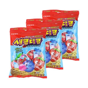 크라운제과 새콤달콤 딸기, 블루베리소다향 200g (3개)
