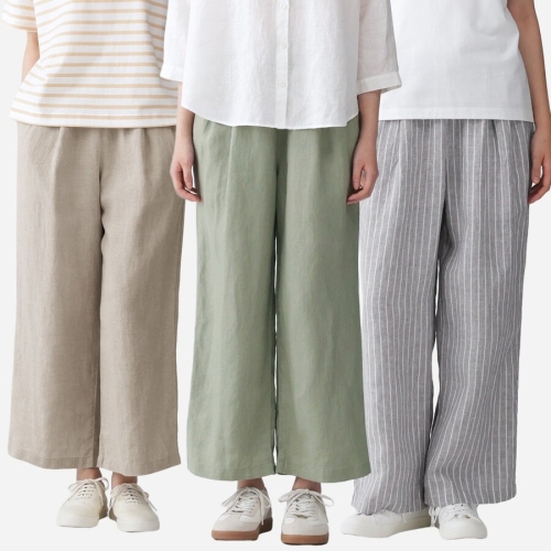 MUJI 여성 린넨 워싱 이지 와이드 팬츠 84871214_이미지