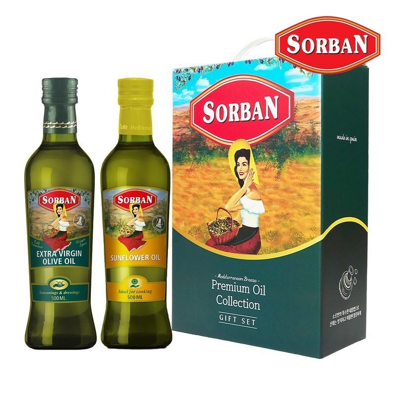 소르반 선물세트 엑스트라 버진 올리브오일 500ml + 해바라기유 500ml