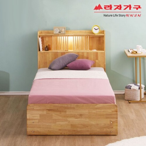 라자가구 비바 팀버 원목 수납 LED침대 SS (라텍스탑독립)_이미지
