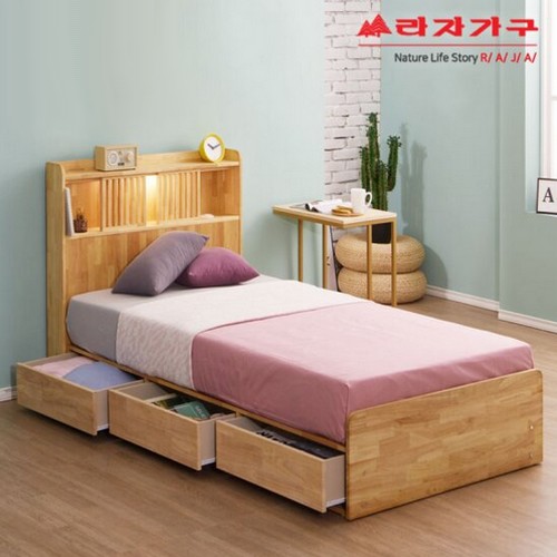 라자가구 비바 팀버 원목 수납 LED침대 SS (라텍스탑독립)_이미지