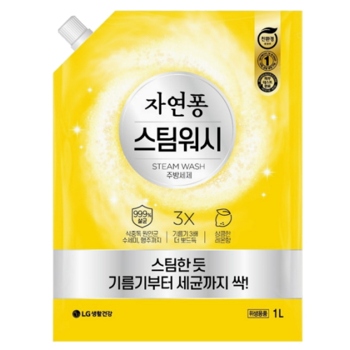 LG생활건강 자연퐁 스팀워시 4X 레몬향 리필 1L (3개)