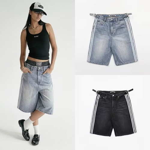 배드블러드 빌리 트랙 버뮤다 진 배기 핏 w-jeans24-004