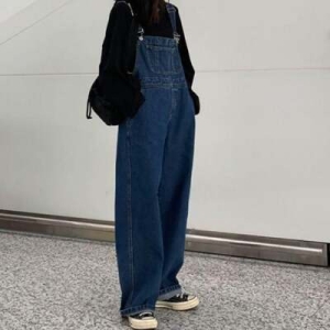 여성 진청 와이드 멜빵 데님 팬츠 캐주얼 여행용 오버롤 바지 WFLIMV7_260301 582943_WFLIMV7_260301