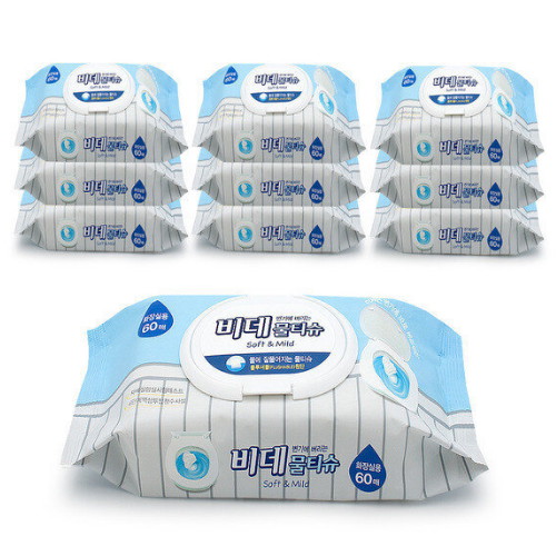 샤인 ㅤ변기에 버리는 비데 물티슈 캡형 60매 (10팩)_이미지