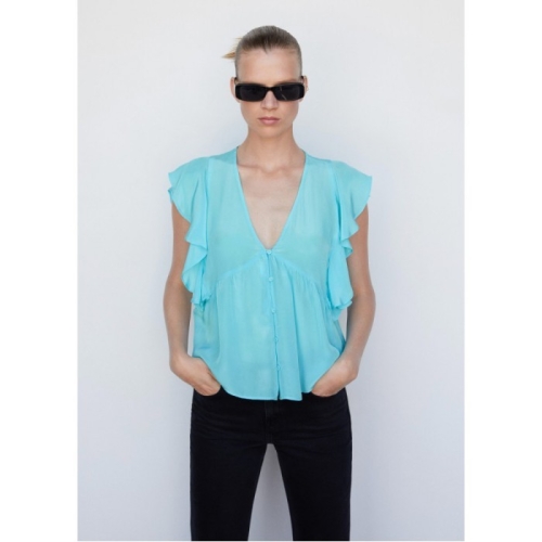 망고 WOMAN 블라우스 SANDRO Medium Blue 57012895_이미지