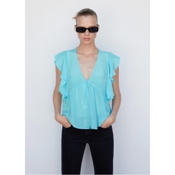 <b>망고</b> WOMAN 블라우스 SANDRO Medium Blue 57012895