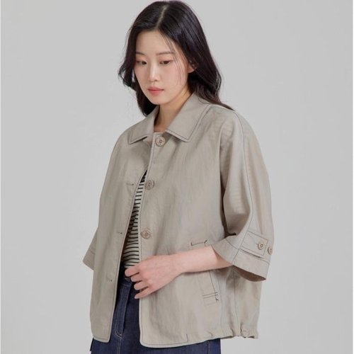 지센 2컬러 배색 스티치 버튼업 7부 코트형 자켓 LCJKP324