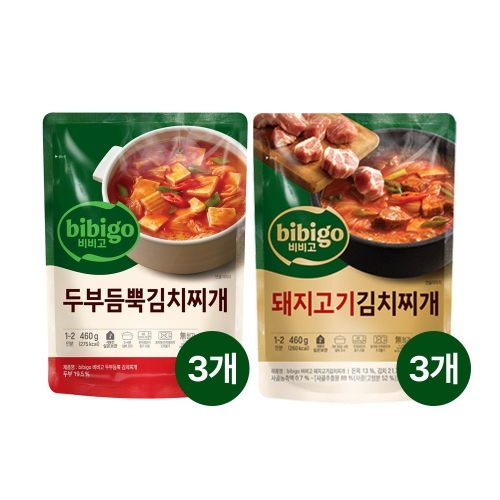 CJ제일제당 비비고 두부듬뿍 김치찌개 460g 3개 + 돼지고기 김치찌개 460g 3개