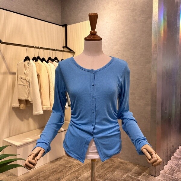 AOA5HK41G_셔링 단추 이중직 티셔츠